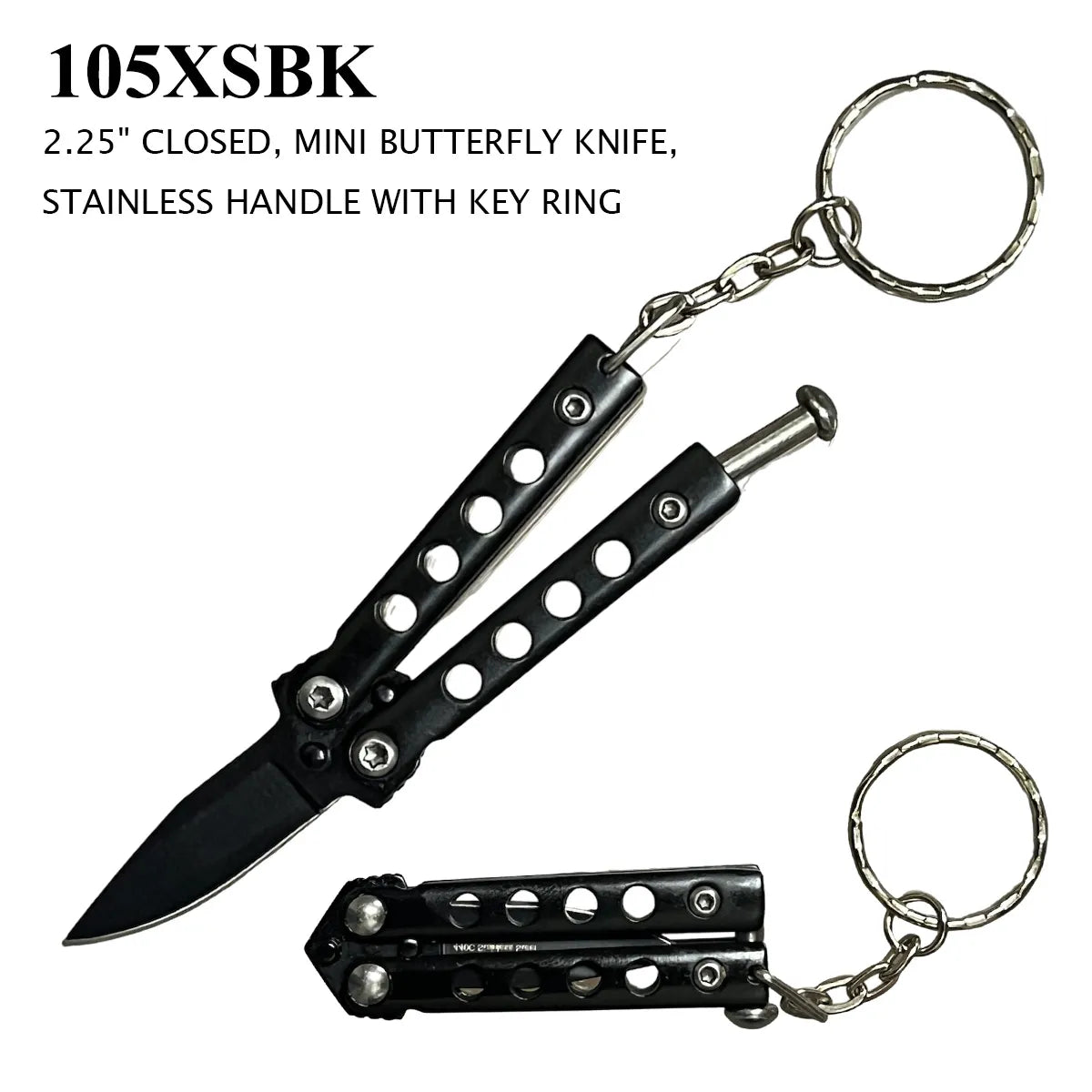 Mini Butterfly Knife Keychain Black Blade/Black Handle SKU 105XSBK