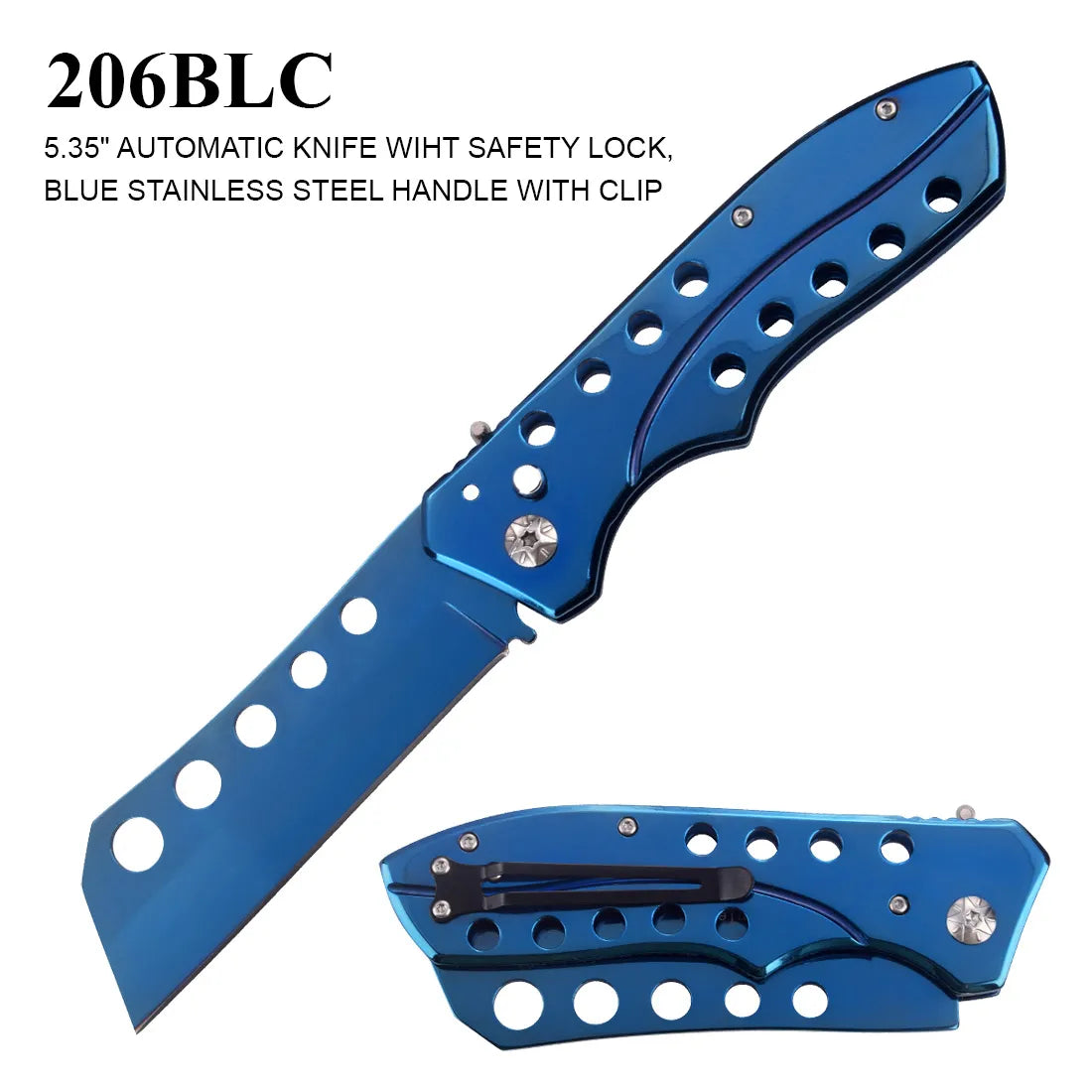 Automatic Knife 9.5" Overall w/Safety Lock Blue SKU 206BLC – Highlander