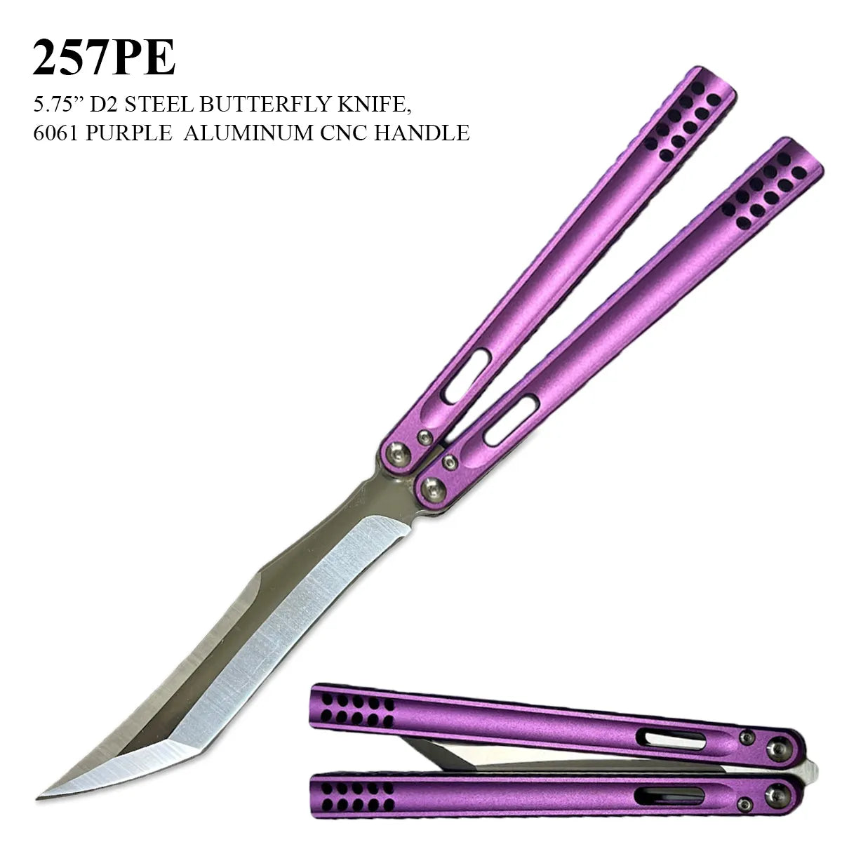 D2 Stainless Steel Butterfly Knife Aluminum Handle SKU 257PE