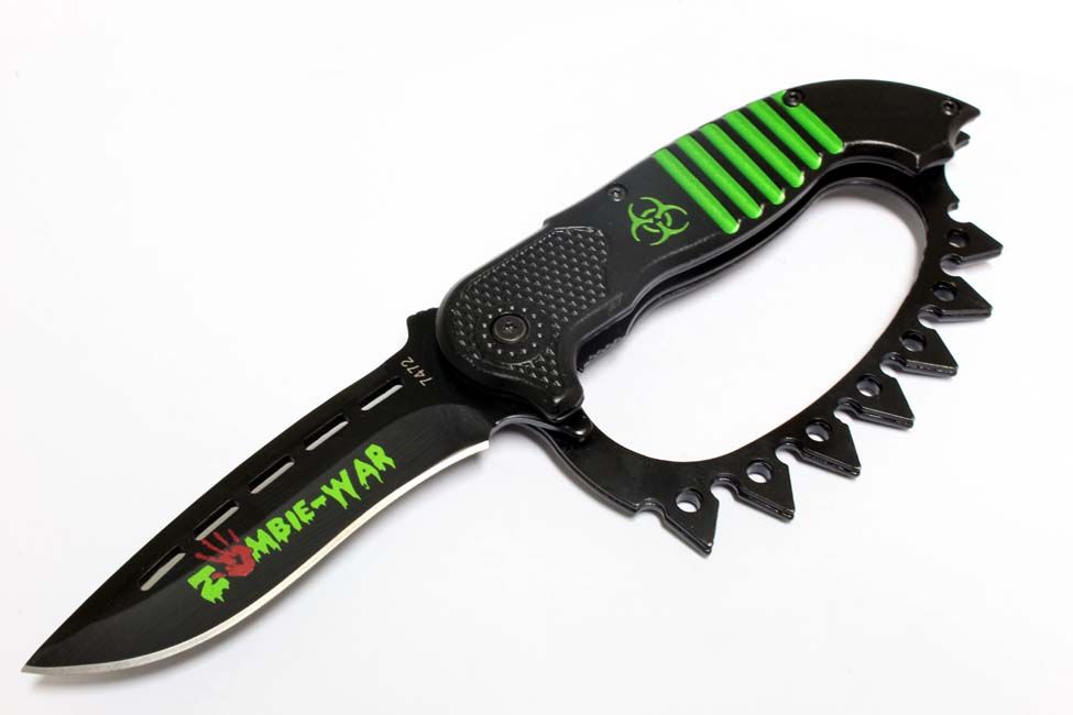 Zombie War & Black Spring Assisted Knife with Belt Clip SKU