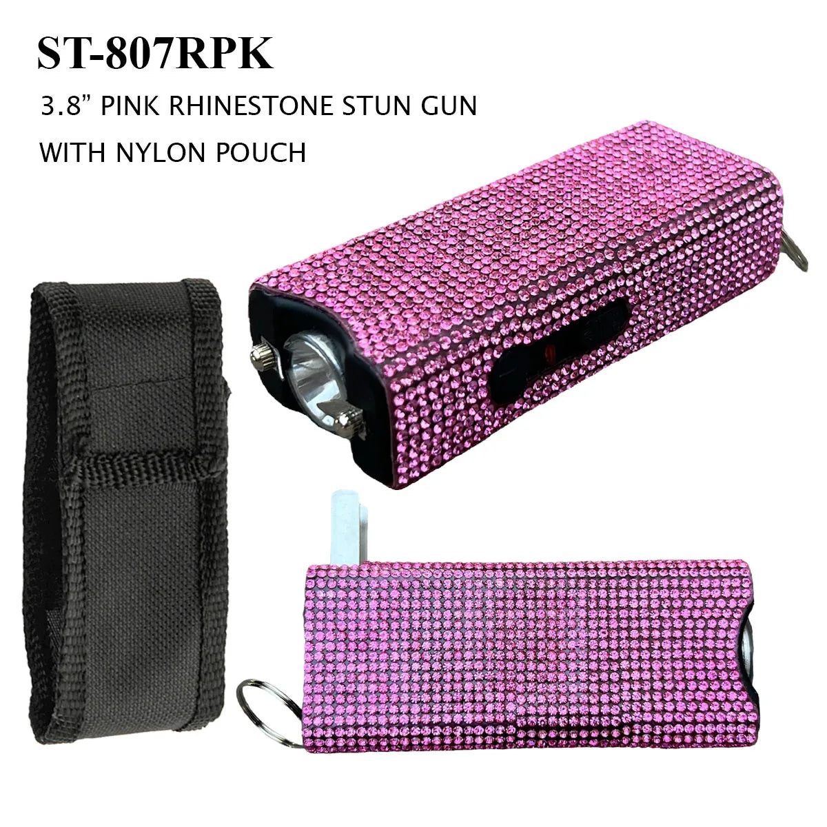 Pink Rhinestone Design Stun Gun w/LED Light and Keychain SKU ST-807RPK