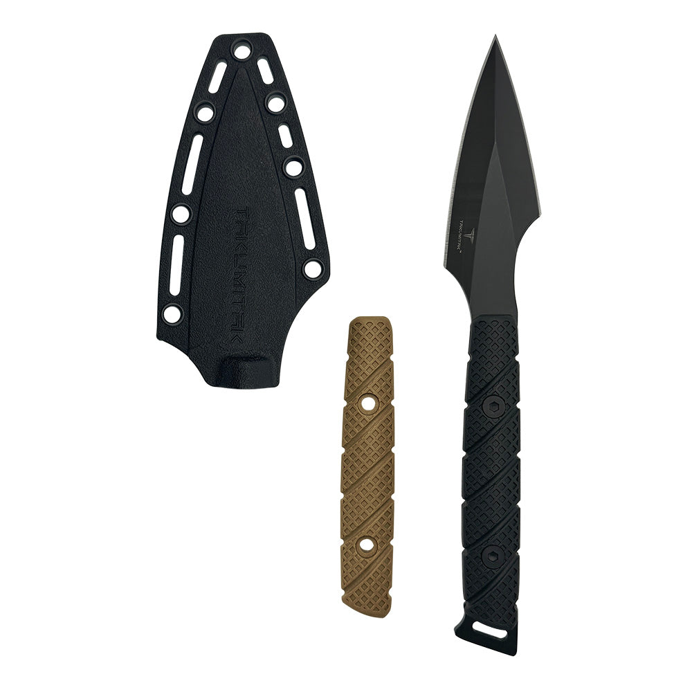 Takumitak Twisted Fixed Blade Knife w/Sheath & 2 Handles Black 3Cr13 SS Blade/Black & Green Nylon Handles SKU TKF310