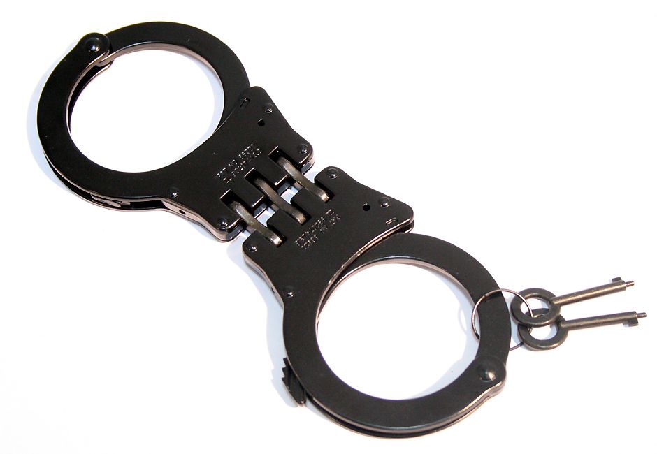 Black Steel Heavy Duty Hinged Handcuffs SKU 532