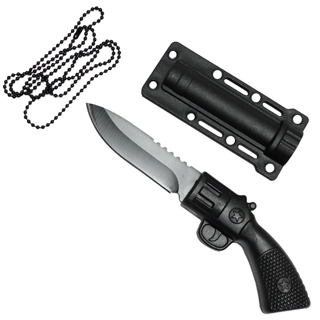 Defender-Xtreme 5.5 All Black Hunting Gun Style Knife w/ Necklace 3CR –  Highlander Knives and Swords