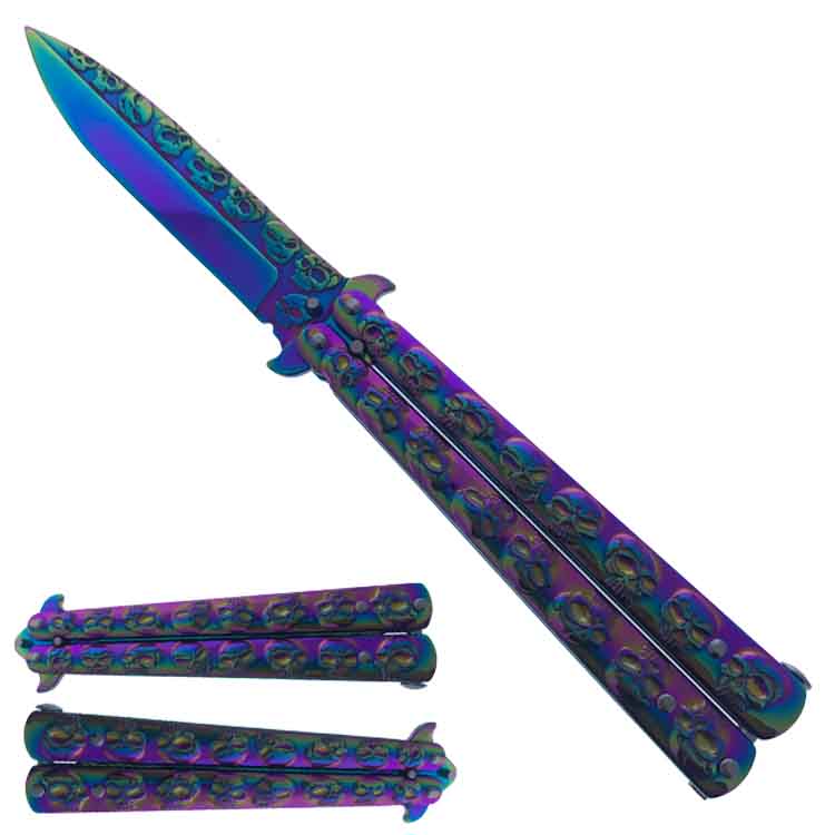 Metallic Rainbow Butterfly Knife - Sharp Rainbow Colored Balisong - Steel  Rainbow Butterfly Knives