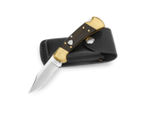 Buck 112 Ranger Automatic Lockback Knife with Leather Sheath 420HC SS Blade/Ebony Crelicam Handle SKU 0112BRSA-B