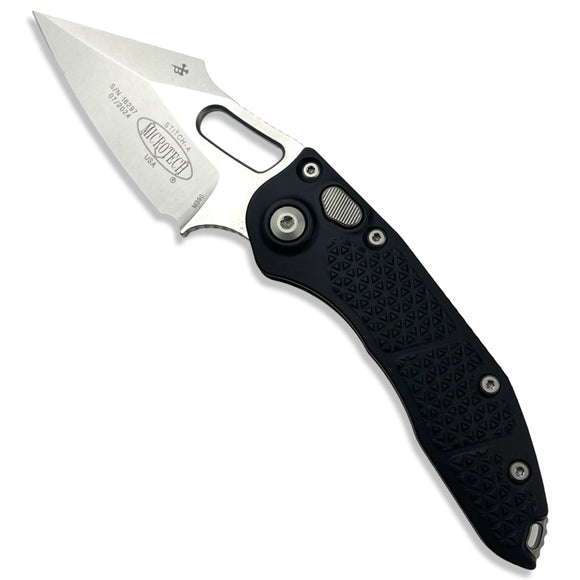 Microtech/Borka Blades Stitch Automatic Knife Spear Point Stonewash SS Blade/Black Alum. Handle SKU 169-10