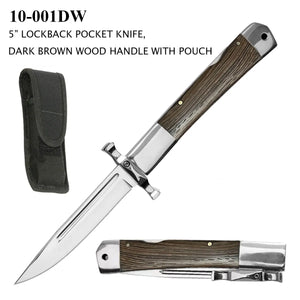 Lookback Folding Knife SS Blade/Wood Insert Handle with Sheath SKU 10-001DW