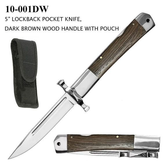 Lookback Folding Knife SS Blade/Wood Insert Handle with Sheath SKU 10-001DW