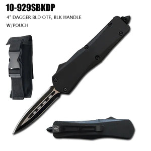 Automatic OTF Knife w/Sheath Black Dagger Stainless-Steel Blade/Black SS Handle SKU 10-929BKDP