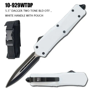 Automatic OTF Knife w/Sheath 2 Tone Dagger Stainless-Steel Blade/White Handle SKU 10-929WTDP