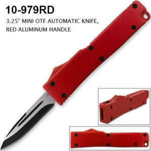 Mini OTF Auto Knife Black & Silver SS Blade/Red Alum. Handle SKU 10-979RD