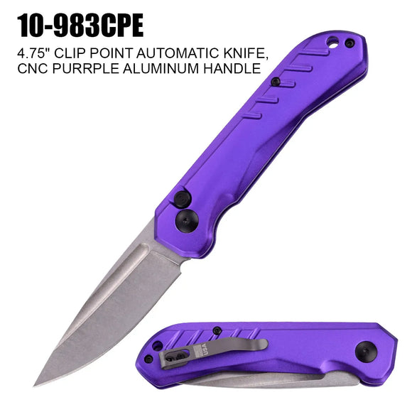 Purple Clip Point Automatic Knife Stonewash SS Blade/CNC Aircraft Alum. Handle SKU 10-983CPE