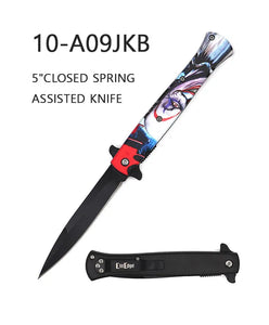 ElitEdge Spring Assist Milano Style Knife Black SS Blade/3D Joker Handle SKU 10-A09JKB