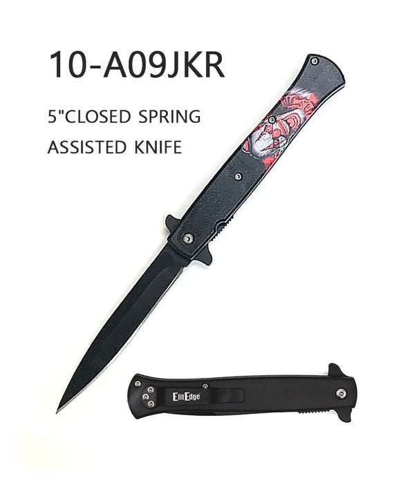 ElitEdge Spring Assist Milano Style Knife Black SS Blade/3D Joker Handle SKU 10-A09JKR