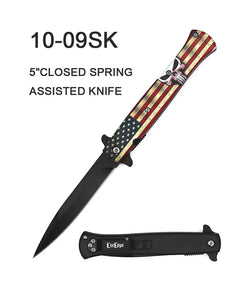 ElitEdge Spring Assist Milano Style Knife Black SS Blade/3D Punisher USA Handle SKU 10-A09SK