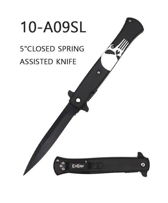 ElitEdge Spring Assist Milano Style Knife Black SS Blade/3D Punisher Handle SKU 10-A09SL