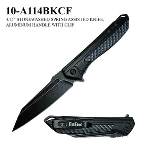 ElitEdge Spring Assist Knife Black Stonewashed SS Blade/Black Alum. w/Faux Carbon Fiber Inserts Handle SKU 10-A114BKCF