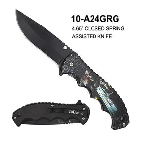 ElitEdge Spring Assist Knife Black SS Blade/3D Grim Reaper Design ABS Handle SKU 10-A24GRG