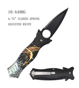 ElitEdge Spring Assist Knife Black Half Serr. SS Blade/3D Dragon Design Handle SKU 10-A49BG