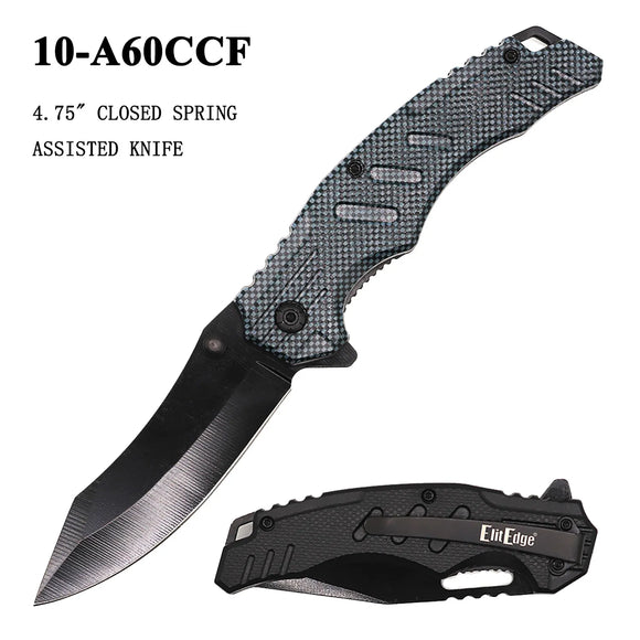 ElitEdge Spring Assist Knife Black SS Blade/3D Carbon Fiber Coated ABS Handle SKU 10-A60CCF