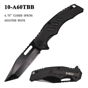 ElitEdge Spring Assist Knife Black SS Tanto Blade/Black ABS Handle SKU 10-A60TBB