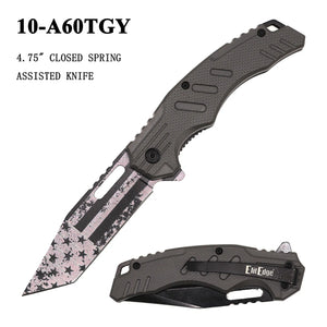 ElitEdge Spring Assist Knife 3D Printed US Flag SS Tanto Blade/Gray ABS Handle SKU 10-A60TGY