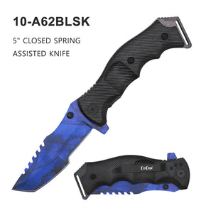 ElitEdge Spring Assist Knife Blue 3D Printed SS Blade/Black ABS Handle SKU 10-A62BLSK