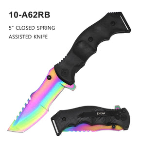 ElitEdge Spring Assist Knife Rainbow SS Blade/Black ABS Handle SKU 10-A62RB