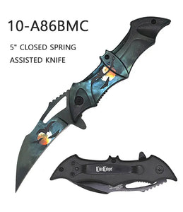 ElitEdge Spring Assist Bat Knife 3D Print Bat Scene SS Blade/3D Print Bat Scene ABS Handle SKU 10-A86BMC