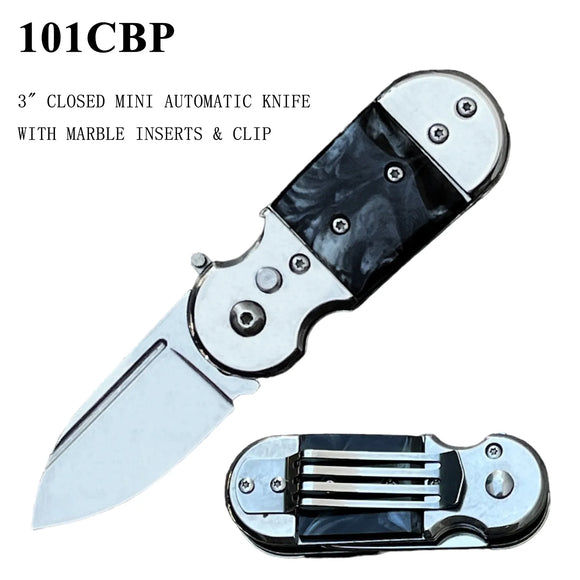 Mini Automatic Knife with Safety Lock Stainless-Steel Blade/SS Black Marble Handle SKU 101CBP