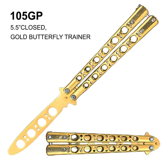 All Gold Butterfly Training Knife TI-Coated Stainless Steel SKU 105GP