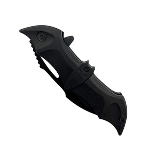 EliteEdge Spring Assist Bat Knife Black Stainless-Steel Blade/Black Bat Shaped ABS Handle SKU 10A86BMC