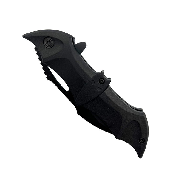 EliteEdge Spring Assist Bat Knife Black Stainless-Steel Blade/Black Bat Shaped ABS Handle SKU 10A86BMC