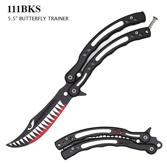 Angry Shark Butterfly Training Knife Stainless-Steel Blade & Handle SKU 111BKS