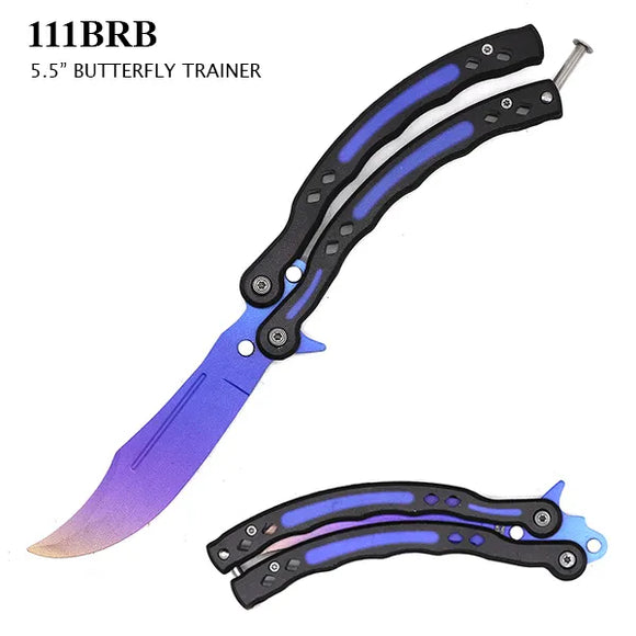 Curved Butterfly Training Knife Stainless-Steel Blade & Handle Purple/Black SKU 111BRB