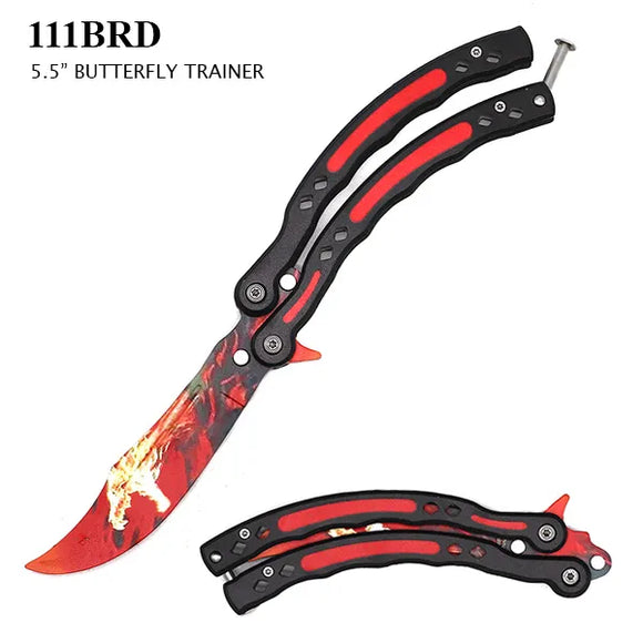 Curved Dragon Butterfly Training Knife Stainless-Steel Red/Black SKU 111BRD