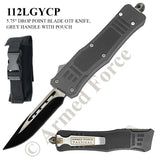 Armed Force Auto. OTF Knife w/Sheath 2 tone Drop PT. SS Blade/Gray Handle SKU 112LGYCP