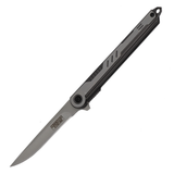 Defender-Xtreme Ball Bearing Knife Gray 3CR13 SS Titanium Coated Blade/Titanium Coated Handle w/Leather Sheath SKU 14388