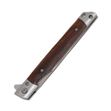 Defender-Xtreme Ball Bearing Knife Sand Finish 3CR13 SS Blade/Wood & SS Handle w/Leather Sheath SKU 14389