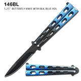 Butterfly Knife Black Stainless-Steel Blade/Black & Blue SS Handle SKU 146BL