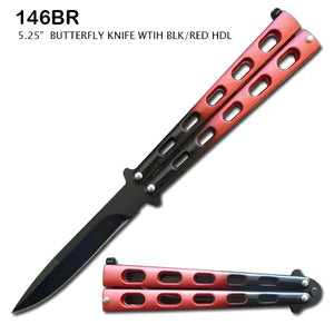 Butterfly Knife Black Stainless-Steel Blade/Black & Red SS Handle SKU 146BR