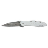 Kershaw Leek Frame Lock Assist Open Knife Damascus Steel Blade/Bead Blast Finish Stainless Handle SKU KS1660DAM