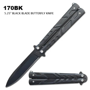 Butterfly Knife Black Stainless-Steel Blade & Handle SKU 170BK