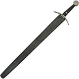 One Hand Medieval Sword Curved Guard Full Tang SS Blade/Leather Wrap Handle w/Black Leather Sheath SKU 901143-LBS