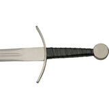 One Hand Medieval Sword Curved Guard Full Tang SS Blade/Leather Wrap Handle w/Black Leather Sheath SKU 901143-LBS