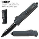 Automatic OTF Knife w/Sheath 2 Tone Drop Pt. SS Blade/Black Zinc Alloy Handle SKU 183BKCP