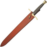 Damascus King Sword Damascus Steel Blade/Brass Guard & Pommel w/Leather Sheath SKU DM-5040