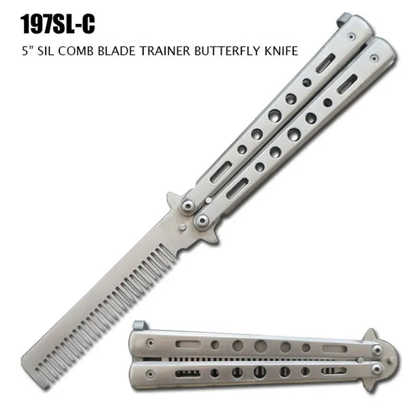 Silver Comb Butterfly Training Knife Stainless-Steel Blade/Handle SKU 197SL-C