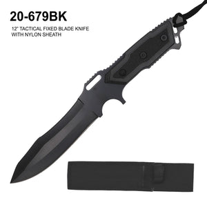 Tactical Fixed Blade Knife w/Sheath Black SS Blade/Black Handle SKU 20-679BK